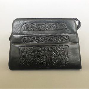 Black hand tooled leather purse